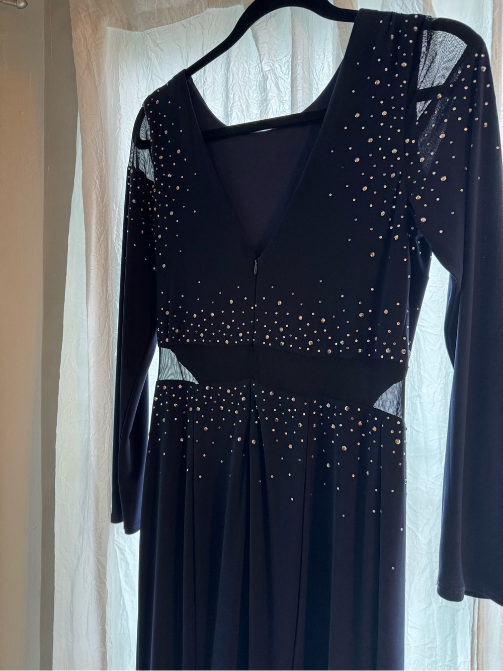 Xscape Long Sleeve Evening Gown with Sparkle Accents